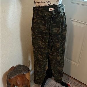 Camouflage Women’s Cargo Pants With Elastic Cuffs and Waist & Ties on Front